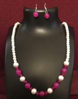 Purple and White Necklace and Earrings Set